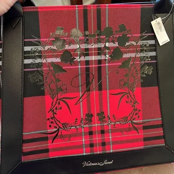 NWT Victorias Secret Red Black Novacheck Large Tote Bag - Picture 2 of 13